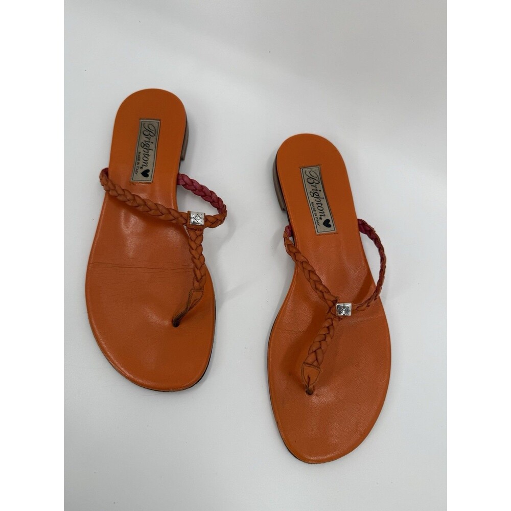Brighton Casidy Orange Leather Braided Thong Made in Italy Size US 8